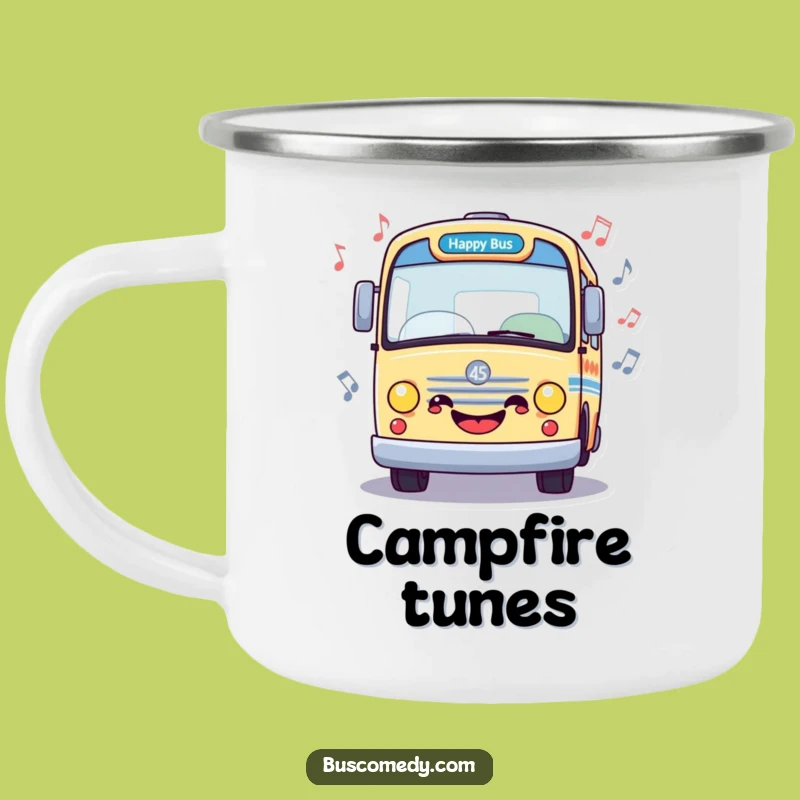 Funny Happy Bus Music Camping Mug: Outdoor Jam Session Gift