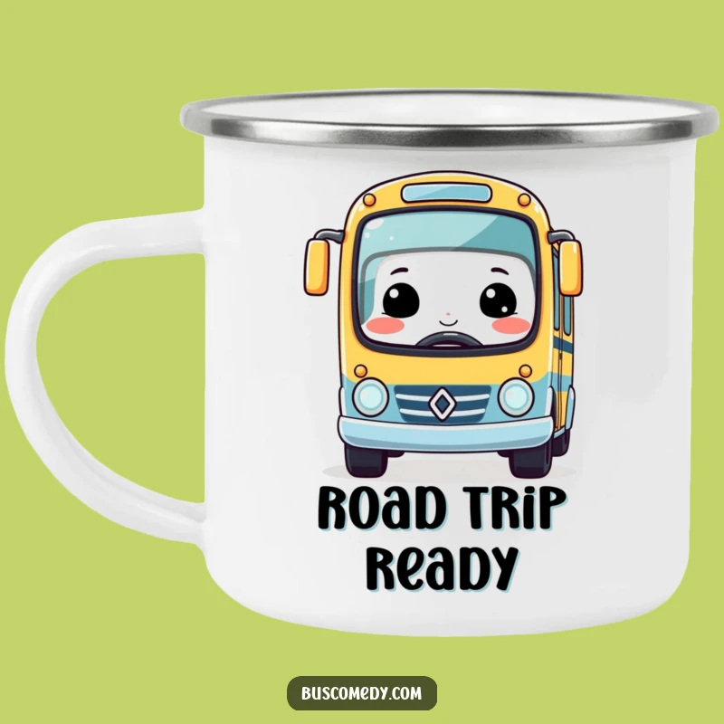 Funny Kawaii Bus Camping Mug - Smiling Race Car Outdoor Gift