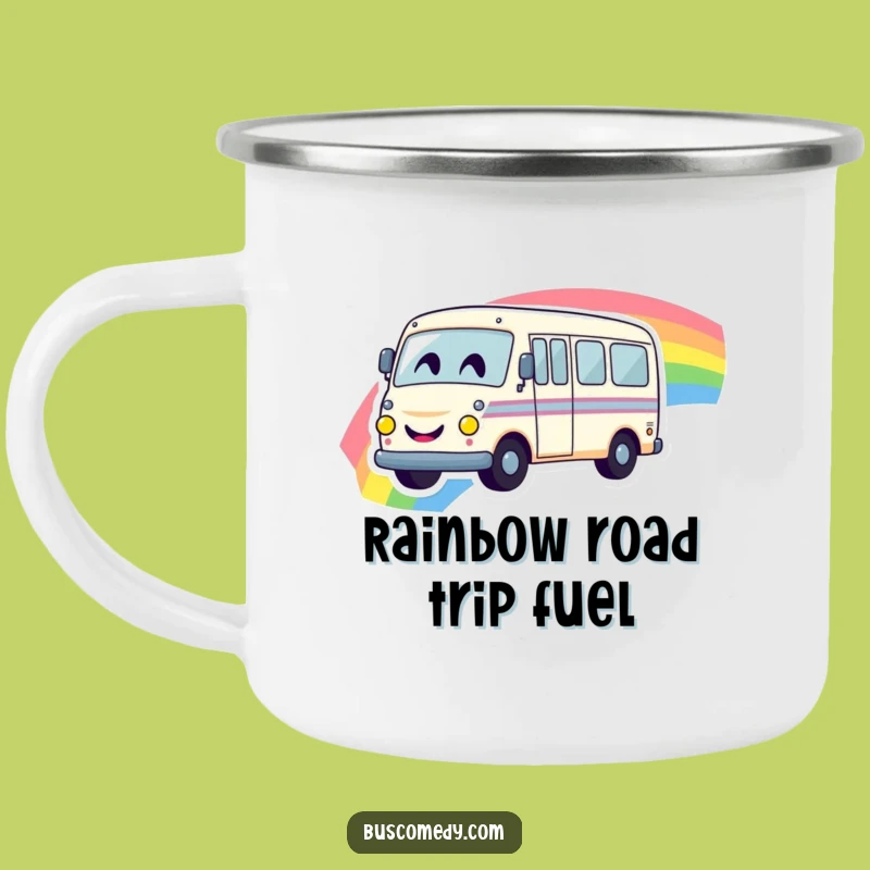 Funny Rainbow Bus Camping Mug - Smiley Face Adventure Gift for Bus Fans