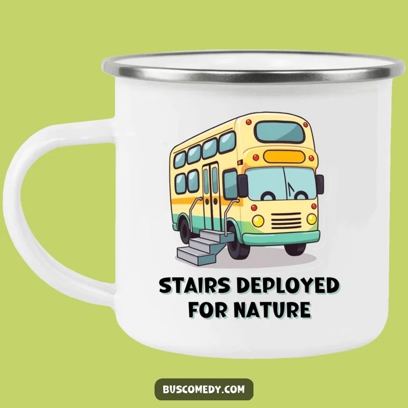 Funny Bus Stairs Camping Mug - Cute Character Outdoor Gift
