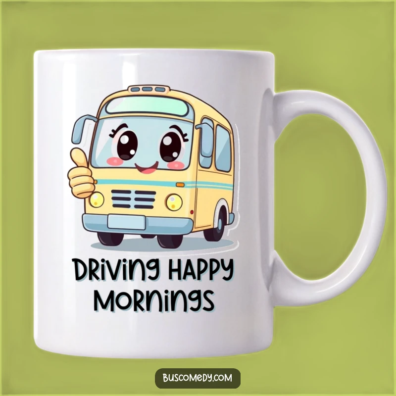 Funny Kawaii Bus Mug: Happy Thumbs Up Character, Perfect Funny Gift
