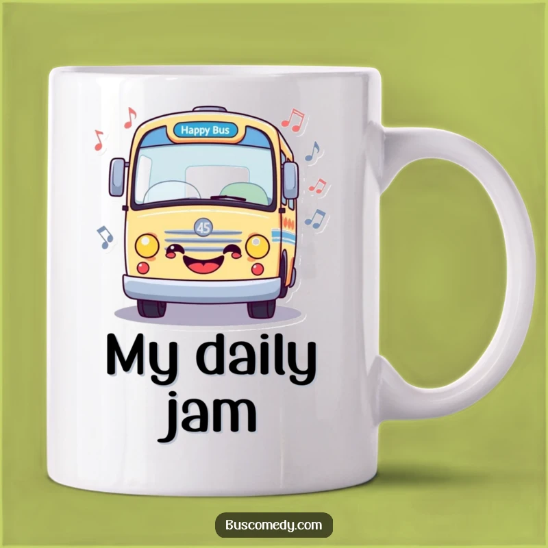 Funny Happy Bus Music Mug: Joyful Musical Character Gift