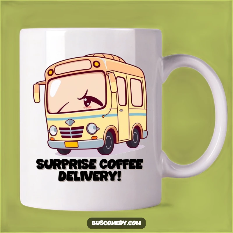 Funny Kawaii Bus Mug: Mischievous Character Peeking with a Wink Gift
