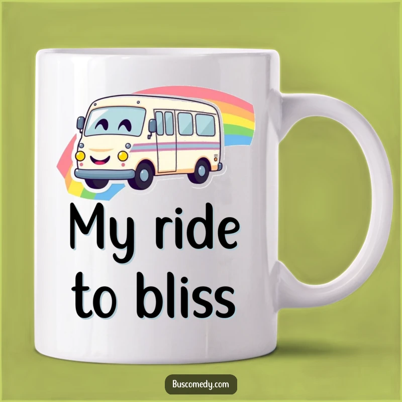 Funny Rainbow Bus Mug - Cheerful Smiley Face Driving Gift for Bus Lovers