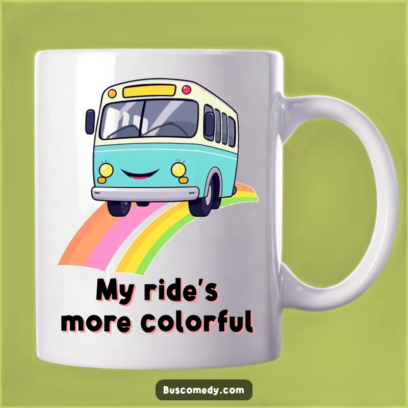 Funny Rainbow Bus Mug a Cheerful Smiley Face Smiley Gift