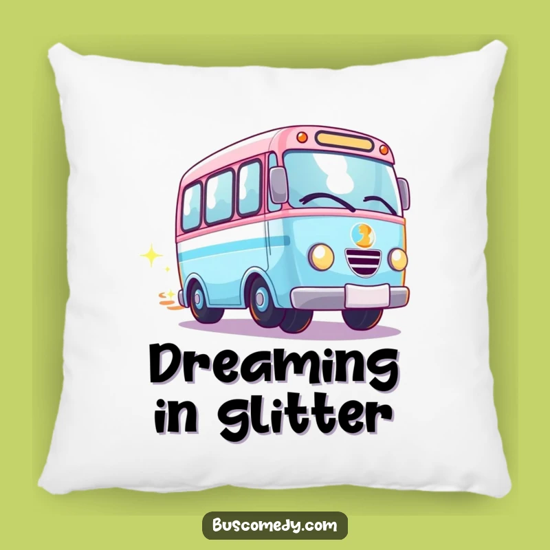 Cozy Funny Sparkly Kawaii Bus Wheels Spinning Pillow - Huggable Magic