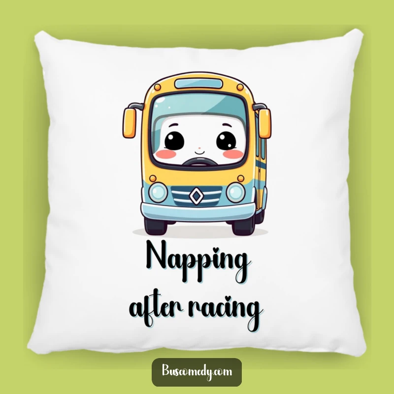 Funny Kawaii Bus Pillow - Smiling Race Car Comfort Gift
