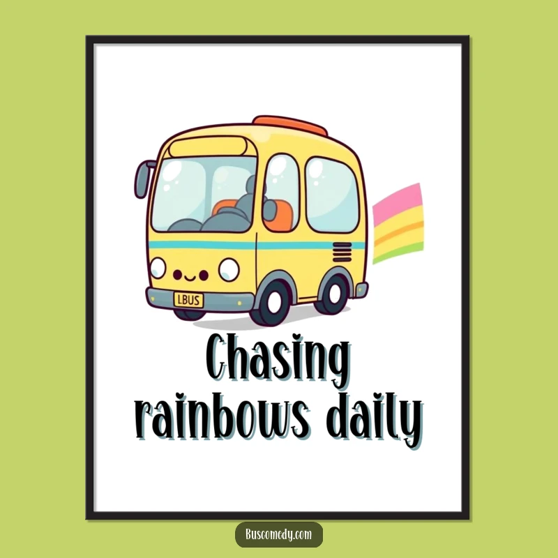 Funny Kawaii Bus Rainbow Digital Art: Instant Joyful Decor for Your Walls