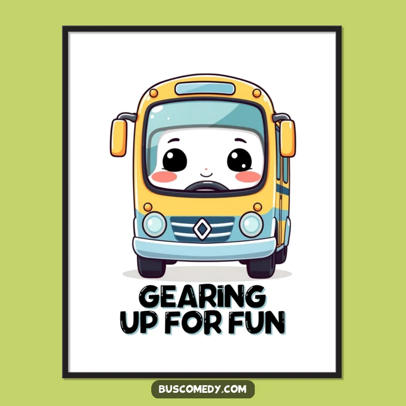 Funny Kawaii Bus Digital Art - Smiling Race Car Print Gift