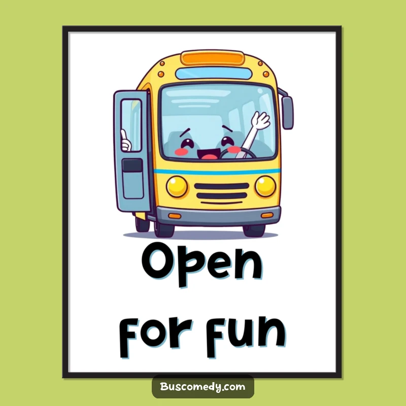 Funny Bus Waving Digital Print: Instant Welcoming Wall Art