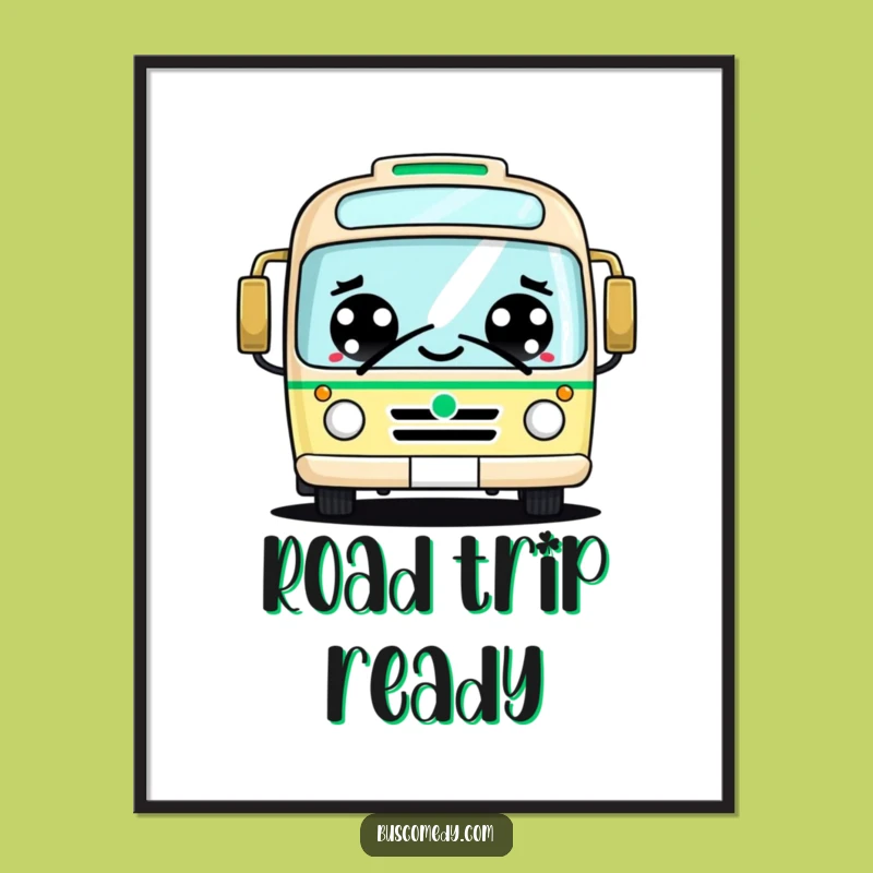 Funny Kawaii Bus Digital Art: Cheerful Big Eyes Friendly Honk Print