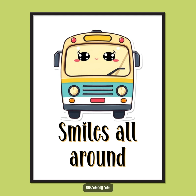 Funny Smiling Bus Digital Art: Instant Cheer for Your Walls, a Funny Gift