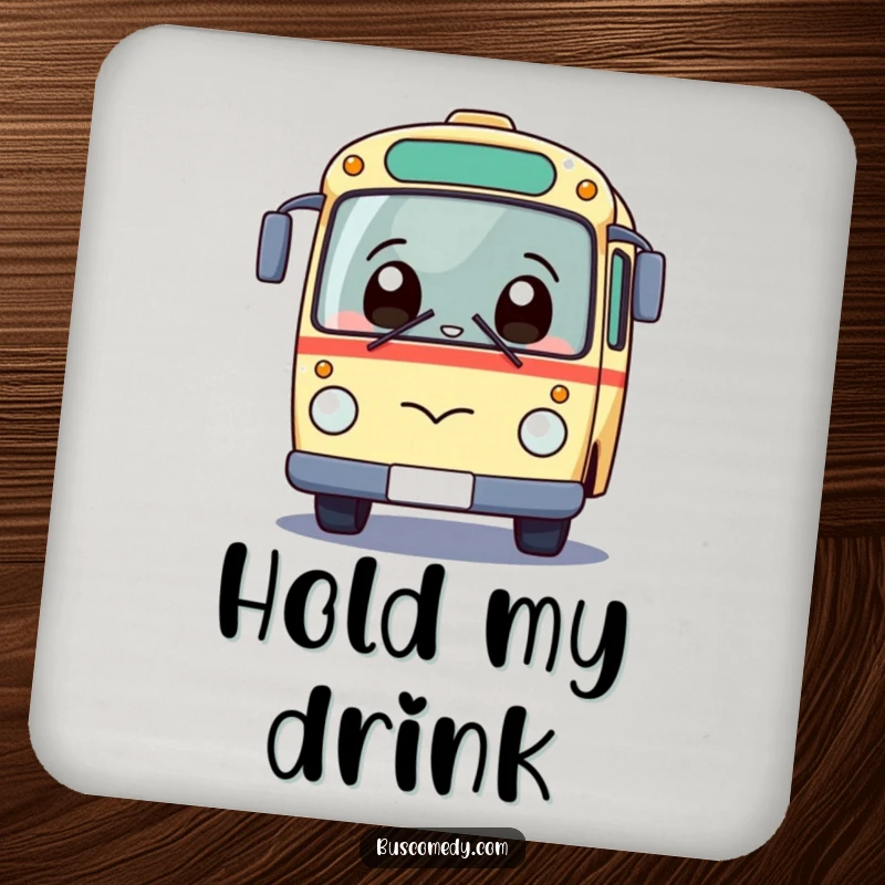 Funny Kawaii Bus Drink Coasters showcasing a giggling bus character with a surprised expression, protecting surfaces with humor.