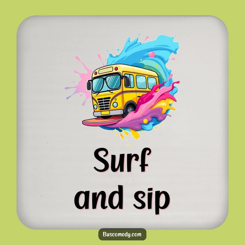 Funny Bus Paint Surfer Coaster: Cool Character Sunglasses Protect