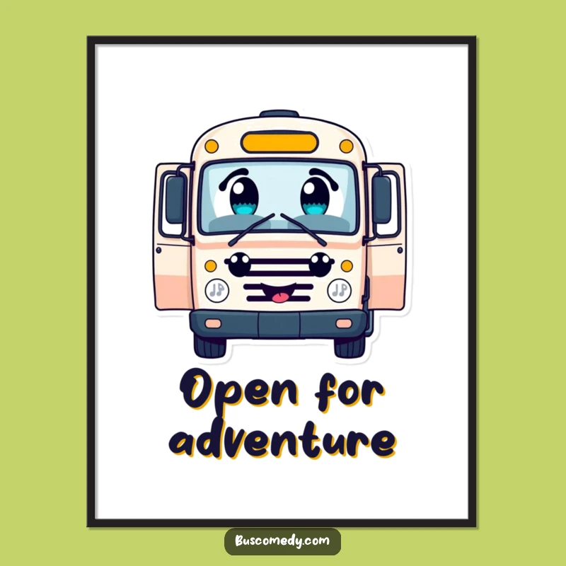 Funny Cheerful Bus Poster - Whimsical Character Art Print