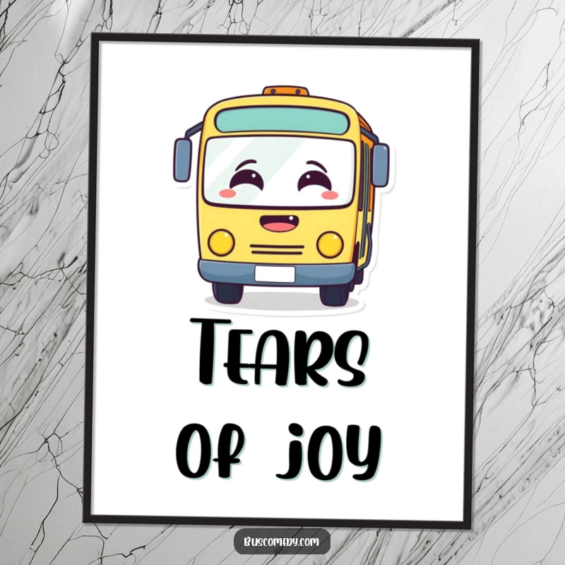 Funny poster of a bus character with a completely fogged windshield from laughing uncontrollably. This art piece is pure comedic gold.