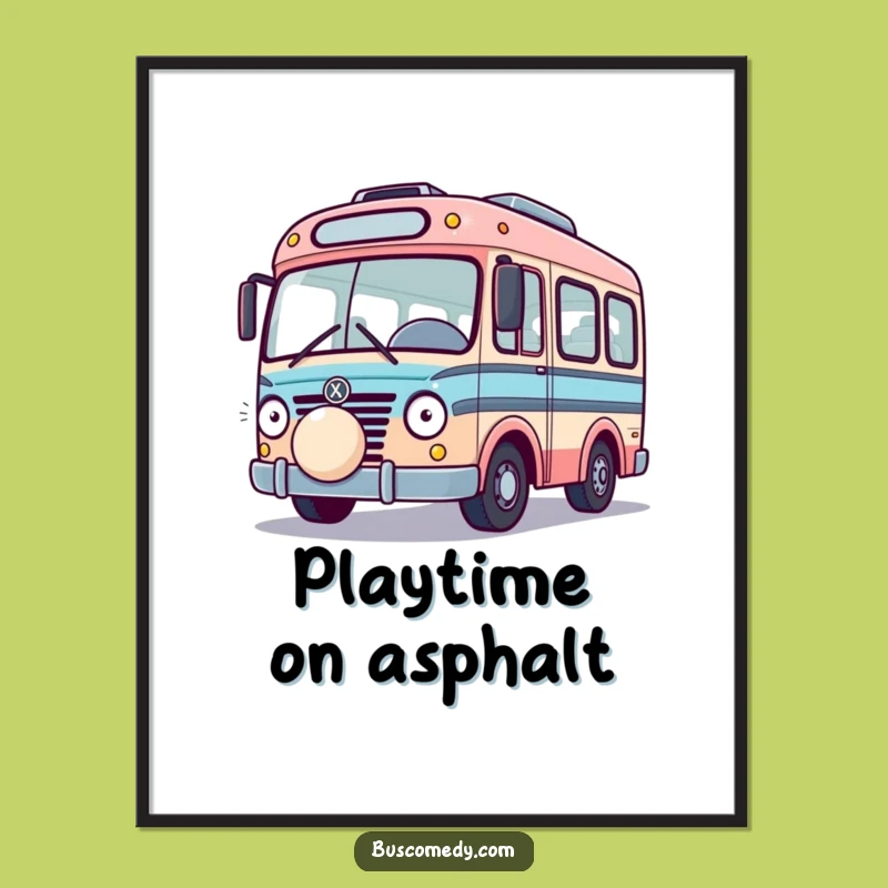 Funny Playful Bus Poster: Bouncing Ball Vehicle Art, Dynamic Funny Gift!