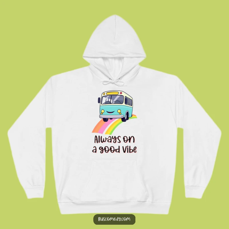 Cozy Funny Smiley Bus on Rainbow Hoodie a Warm Cheerful Gift