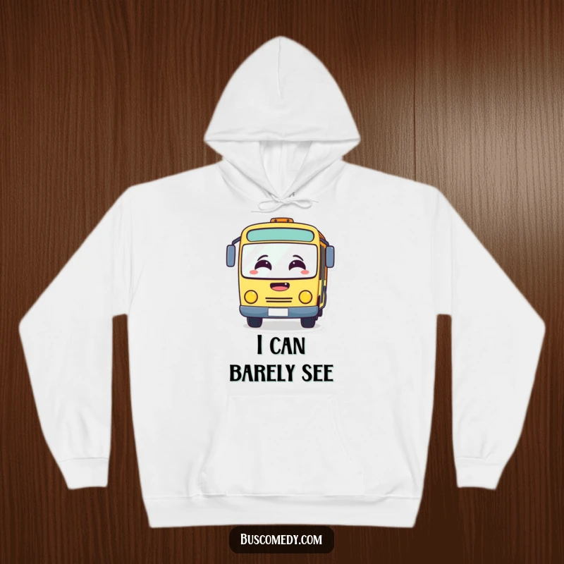 Funny hoodie showcasing a bus character with a fogged windshield from laughing so hard. This cozy apparel is full of mirth.