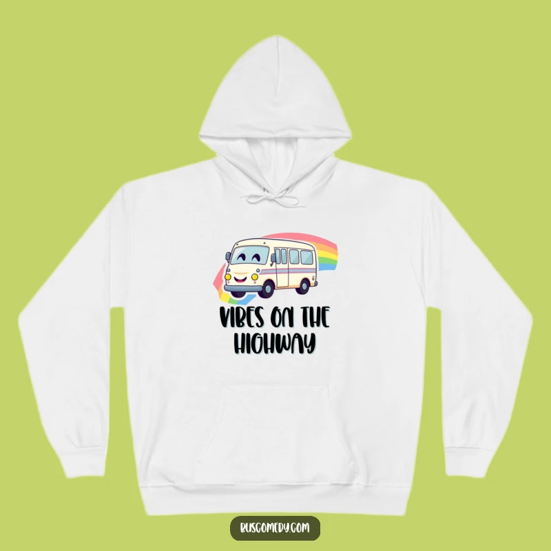 Cozy Funny Rainbow Bus Hoodie - Smiley Face Comfort Gift for Bus Lovers