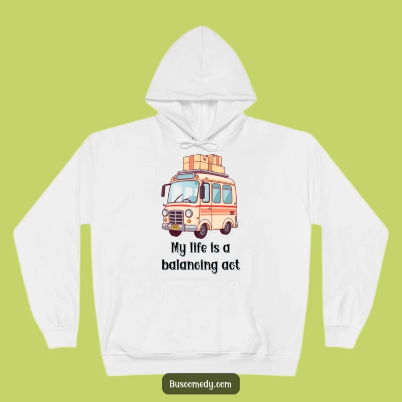 Cozy Funny Delivery Bus Hoodie - Balancing Packages Gift