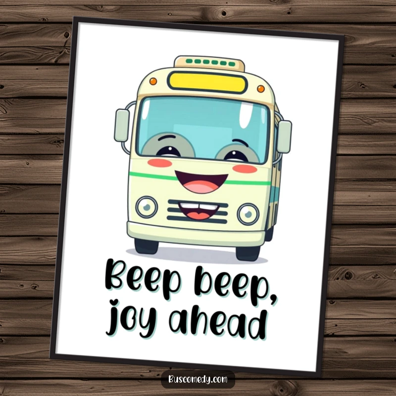 Funny Free Printable Wall Art of a bus with a wide, happy grin playfully honking its horn.