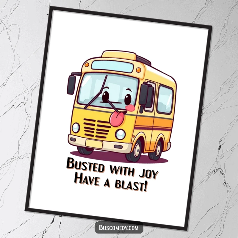 Funny Free Printable Wall Art featuring a cartoon bus with its tongue sticking out, exuding playful mischief and humor.