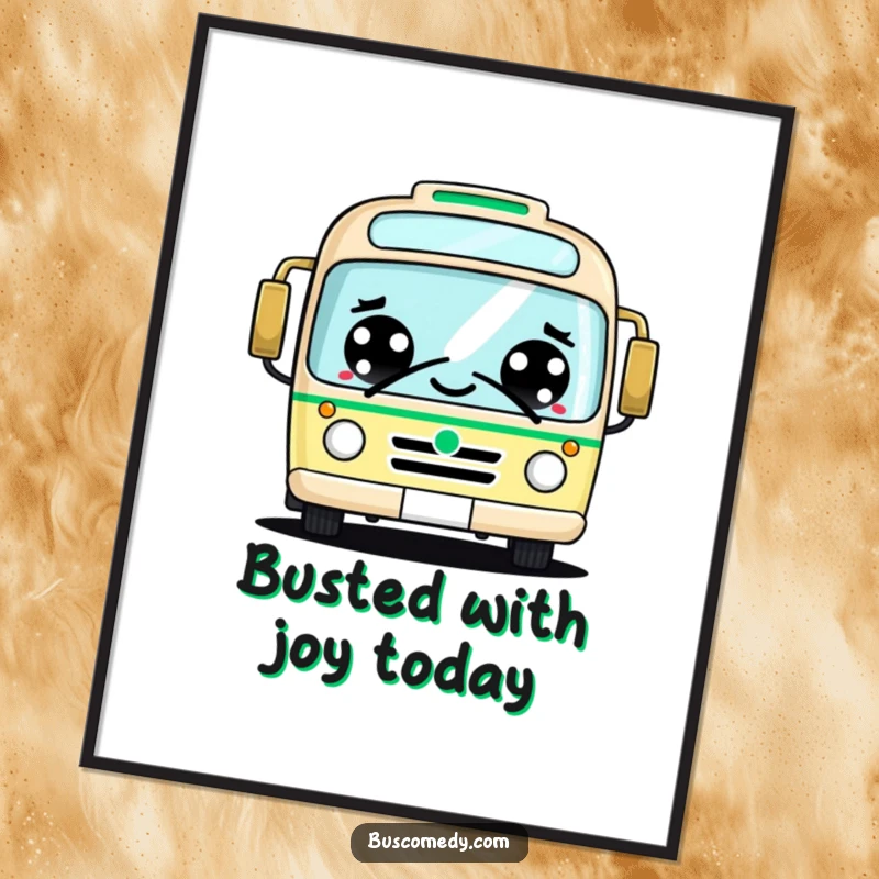 Funny Free Printable Wall Art of a kawaii bus with big cheerful eyes giving a friendly honk, evoking joy and warmth.