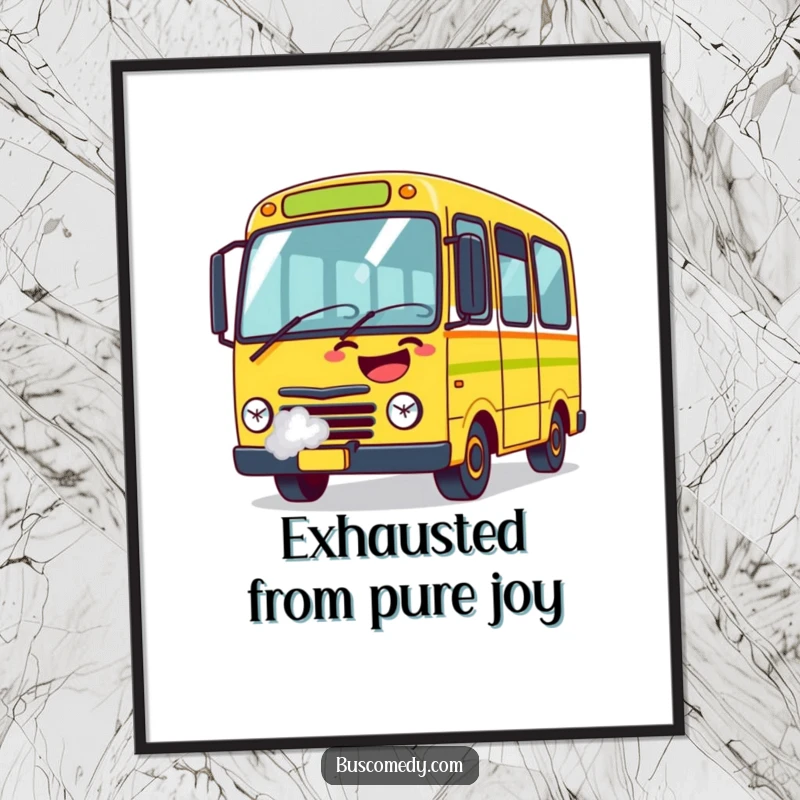 Free printable wall art of a cartoon bus roaring with laughter, steam escaping its exhaust pipes, a hilarious addition.