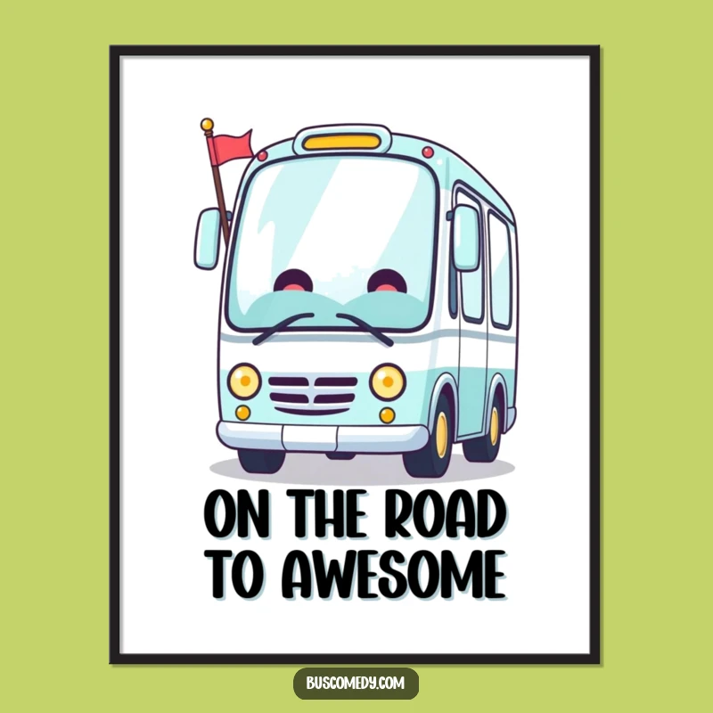 Free Printable Kawaii Bus Wall Art: Cheerful Waving Bus Downloadable Decor
