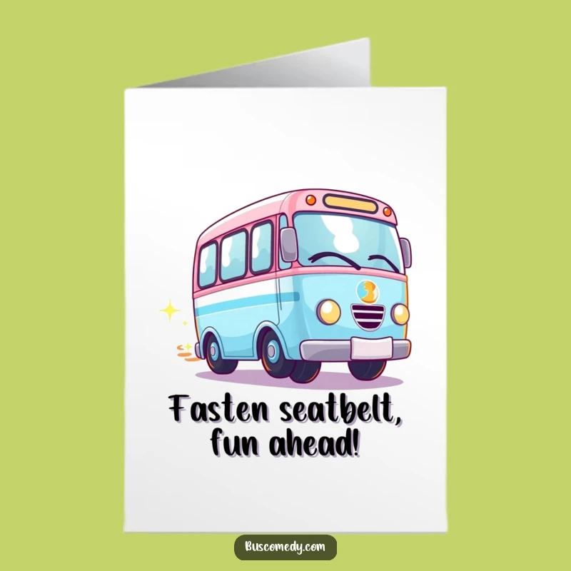 Free Printable Kawaii Bus Birthday Card: Sparkle Bus Downloadable Celebration Gift