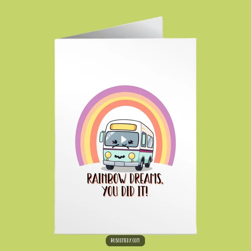 Free Printable Congrats Card: Rainbow Bus, Cheerful Downloadable Celebration