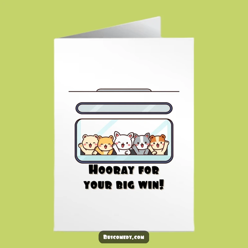 Free Printable Congrats Card: Happy Animals in Bus Funny Downloadable Gift for Celebrations