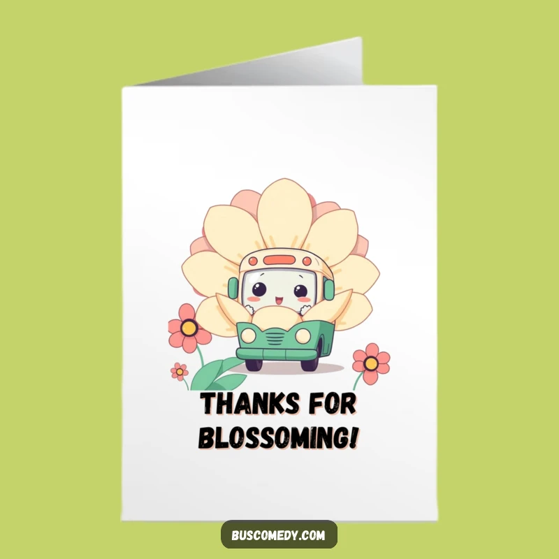 Free Printable Thank You Card: Curious Bus Flower Funny Downloadable Gift