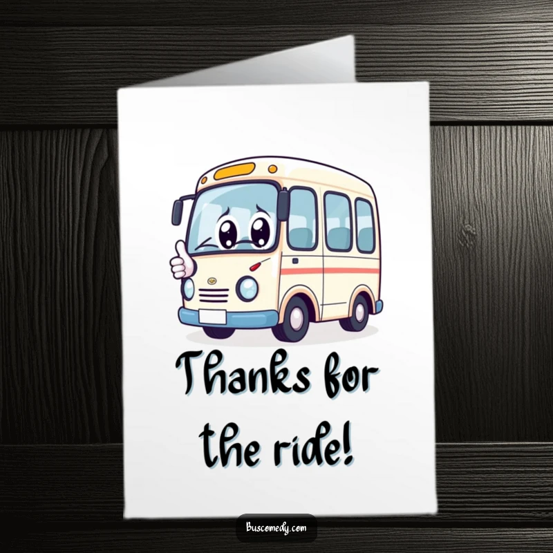 Funny Free Printable Thank You Card: A kawaii bus character with big, happy eyes, giving a thumbs up as a gesture of thanks.