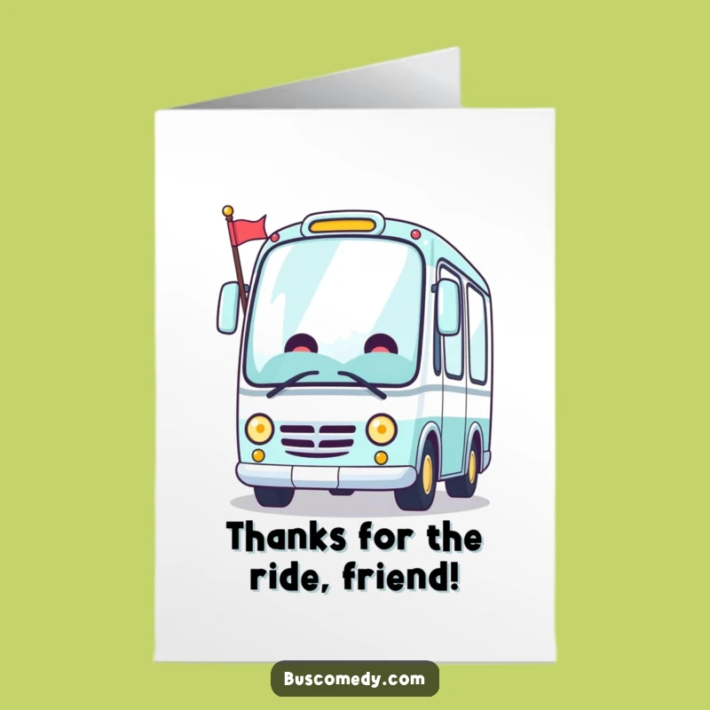Free Printable Kawaii Bus Thank You Card: Cheerful Flag Bus Downloadable Gratitude Gift