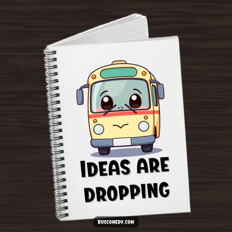 Funny Kawaii Bus Notebook with a giggling bus character in a state of surprised delight, perfect for notes.