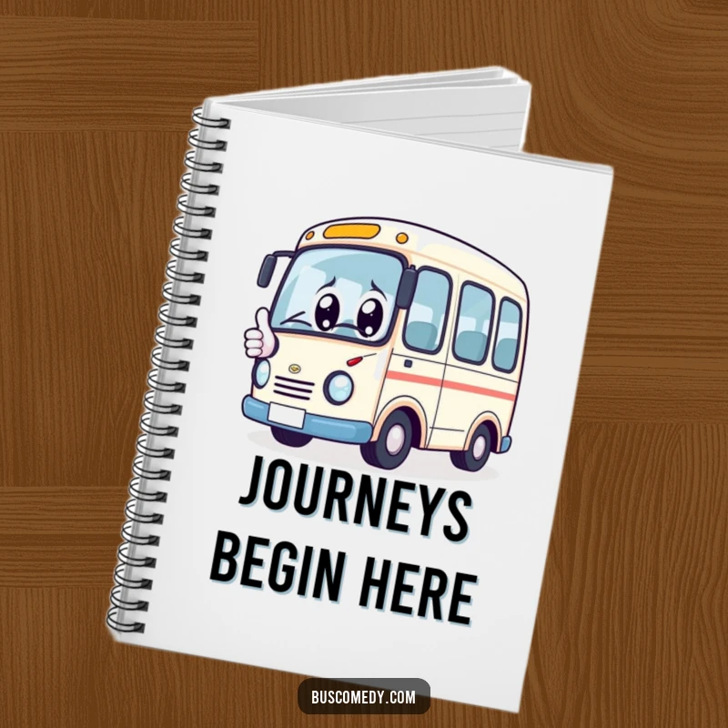 Funny Notebook: Kawaii bus character with big eyes, giving a thumbs up, perfect for jotting down notes with a smile.