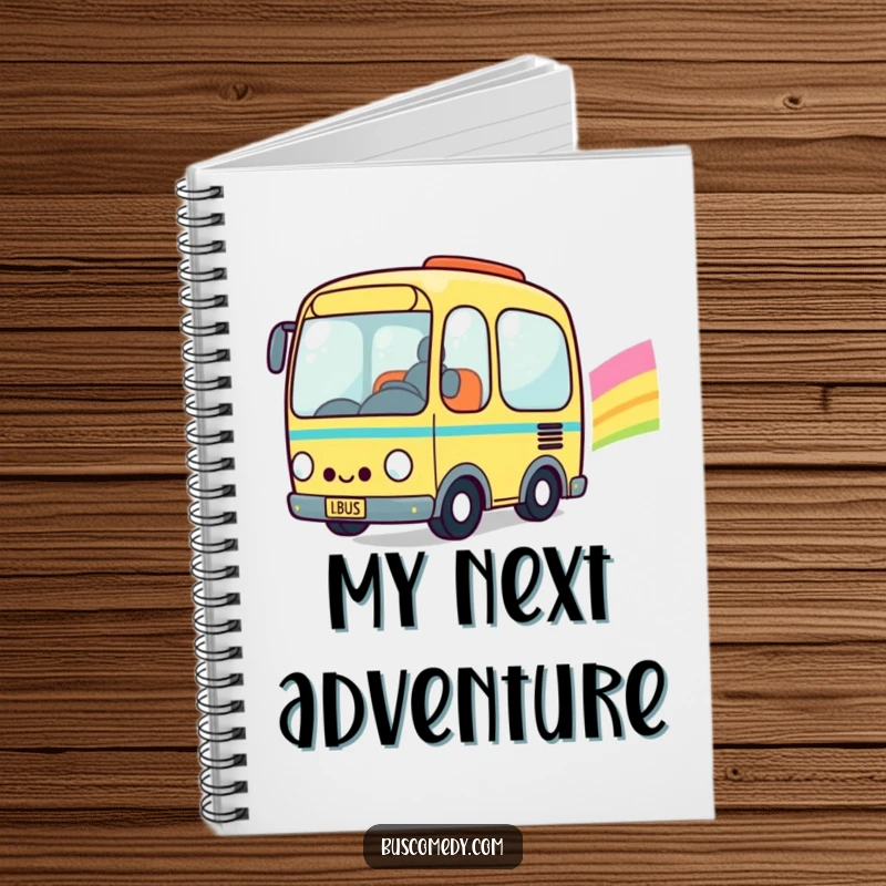 Funny Kawaii Bus Notebook: Adorable smiling bus character on a rainbow, ideal for writing, drawing, and spreading cheer.