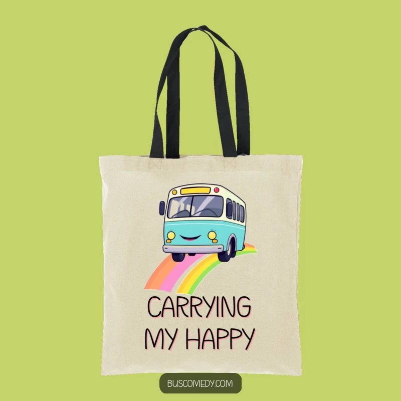 Funny Rainbow Bus Smiley Tote Bag a Cheerful Shopping Gift